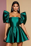 Dark Green A Line Corset Mini Satin Prom Dress with Ruffles