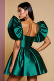 Dark Green A Line Corset Mini Satin Prom Dress with Ruffles