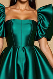 Dark Green A Line Corset Mini Satin Prom Dress with Ruffles
