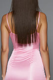 Pink Satin Bodycon Mini Prom Dress with 3D Flowers