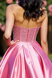 Sparkly Pink A Line Satin Mini Corset Prom Dress with Rhinestone