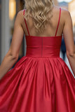 Red A Line Satin Mini Prom Dress with 3D Flowers