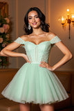 Light Green A Line Corset Mini Tulle Prom Dress