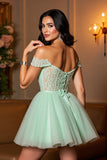 Light Green A Line Corset Mini Tulle Prom Dress
