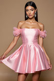 Pink A Line Satin Mini Prom Dress with Ruffles