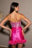 Sparkly Fuchsia Bodycon Mini Corset Prom Dress with 3D Flowers