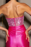 Sparkly Fuchsia Bodycon Mini Corset Prom Dress with 3D Flowers