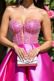 Sparkly Fuchsia A Line Corset Mini Satin Prom Dress with Rhinestone