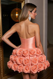 Orange A Line Satin Mini Prom Dress with 3D Flowers
