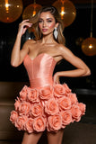 Orange A Line Satin Mini Prom Dress with 3D Flowers