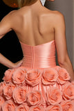 Orange A Line Satin Mini Prom Dress with 3D Flowers