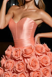 Orange A Line Satin Mini Prom Dress with 3D Flowers