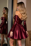 Sparkly Burgundy A Line Sequin Mini Prom Dress