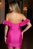 Fuchsia Ruffled Tight Mini Satin Prom Dress