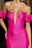 Fuchsia Ruffled Tight Mini Satin Prom Dress