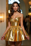Metallic Golden Sweetheart A Line Mini Prom Dress