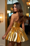 Metallic Golden Sweetheart A Line Mini Prom Dress