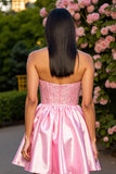 Pink Satin A Line Mini Corset Prom Dress