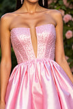 Pink Satin A Line Mini Corset Prom Dress