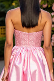 Pink Satin A Line Mini Corset Prom Dress