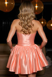 Orange Satin A Line Sweetheart Mini Corset Prom Dress