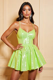 Sparkly Green Sequin  Corset A Line Mini Prom Dress