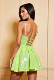 Sparkly Green Sequin  Corset A Line Mini Prom Dress