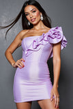Lilac Tight Satin Corset Mini Prom Dress with Ruffles