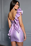 Lilac Tight Satin Corset Mini Prom Dress with Ruffles