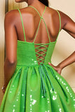 Sparkly Green Corset A Line Mini Sequin Prom Dress