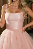 Blush A Line Ruched Tulle Mini Prom Dress with Bow