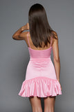 Pink Tight Mini Bodycon Satin Prom Dress with 3D Flowers