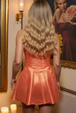 Orange A Line Satin Strapless Mini Prom Dress