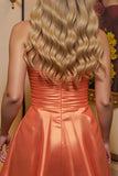 Orange A Line Satin Strapless Mini Prom Dress