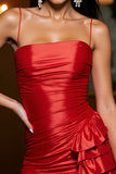 Red Satin Tight Mini Prom Dress with Ruffles