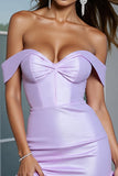 Lilac Satin Bodycon Short Prom Dress with Ruffles