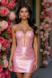 Sparkly Pink Satin Corset Short Prom Dress
