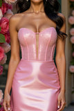 Sparkly Pink Satin Corset Short Prom Dress