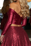 Sparkly Burgundy 2 Piece Short A Line Prom Dress