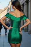 Dark Green Satin Bodycon Short Prom Dress with Keyhole