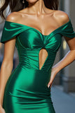 Dark Green Satin Bodycon Short Prom Dress with Keyhole