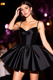 Cute Black Corset A Line Satin Mini Prom Dress