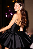 Cute Black Corset A Line Satin Mini Prom Dress