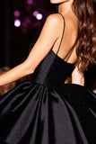 Cute Black Corset A Line Satin Mini Prom Dress