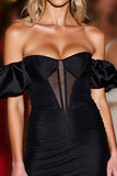 Black Corset Bodycon Short Prom Dress with Sleeves