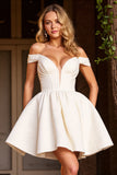 Corset Deep V-Neck White A Line Short Prom Dress