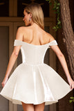 Corset Deep V-Neck White A Line Short Prom Dress