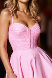 Pink Ruched A Line Satin Mini Prom Dress