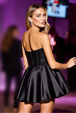 Sparkly Black A Line Corset Strapless Short Prom Dress with Sequins