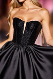 Sparkly Black A Line Corset Strapless Short Prom Dress with Sequins